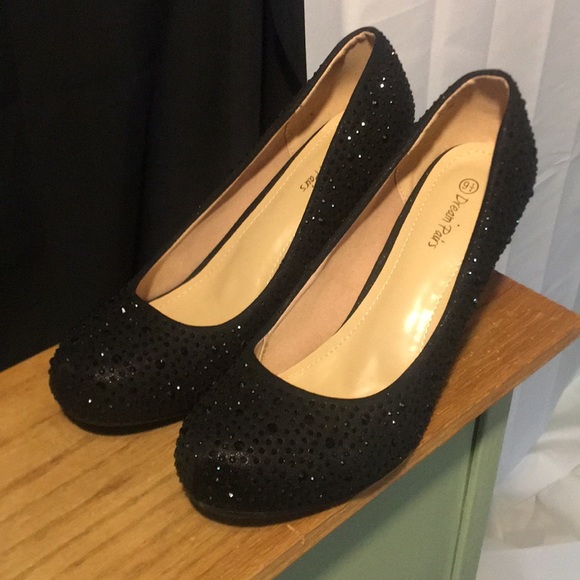 Black rhinestone low heel pumps - Picture 4 of 6